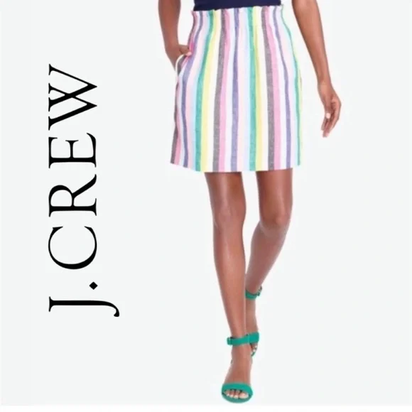 J. Crew Preppy Stripe  Linen / Cotton  Rainbow Striped skirt Size 8 - Picture 3 of 12